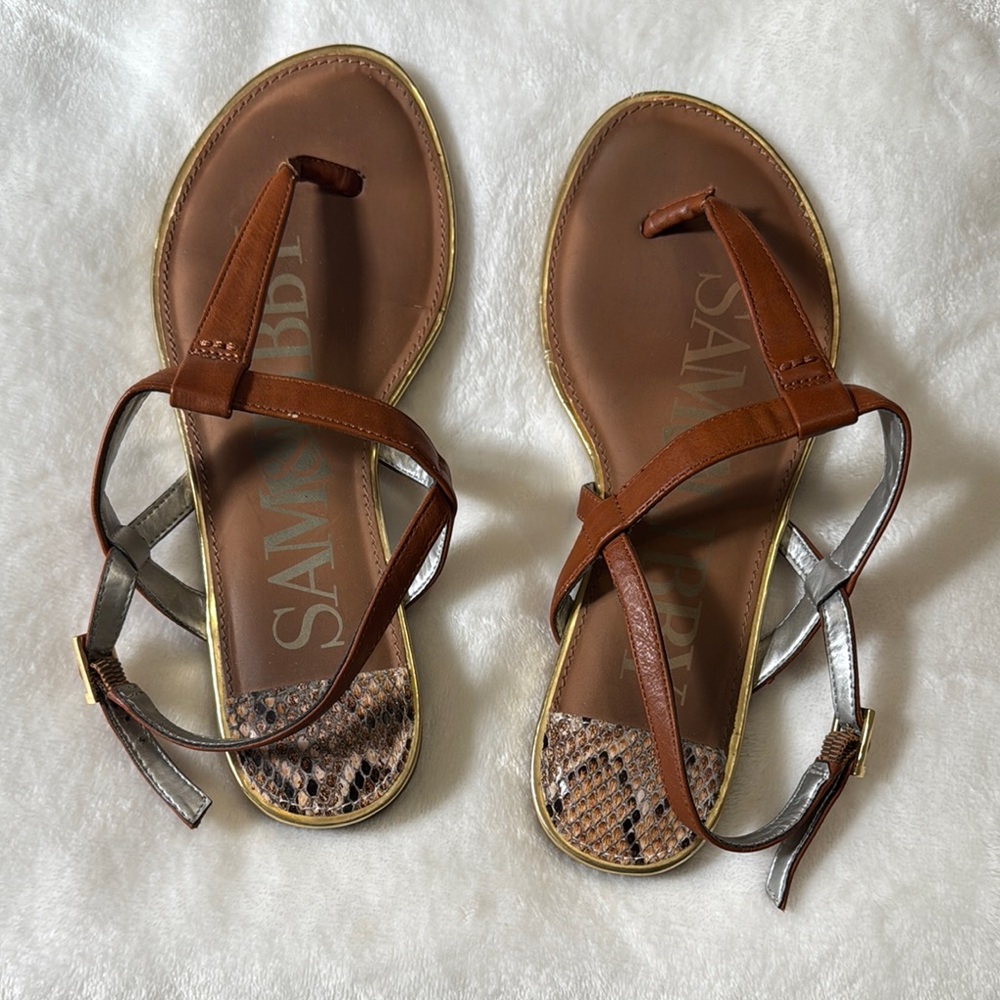 Sam & Libby Brown and gold Sandals with T Straps